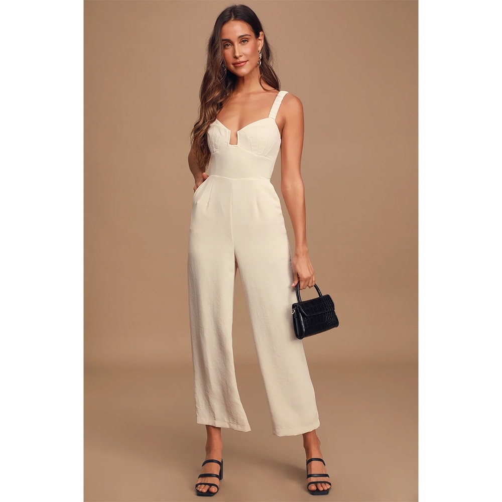 ASTR the Label Versailles Sleeveless Wide Leg Jumpsuit Cream Women XS